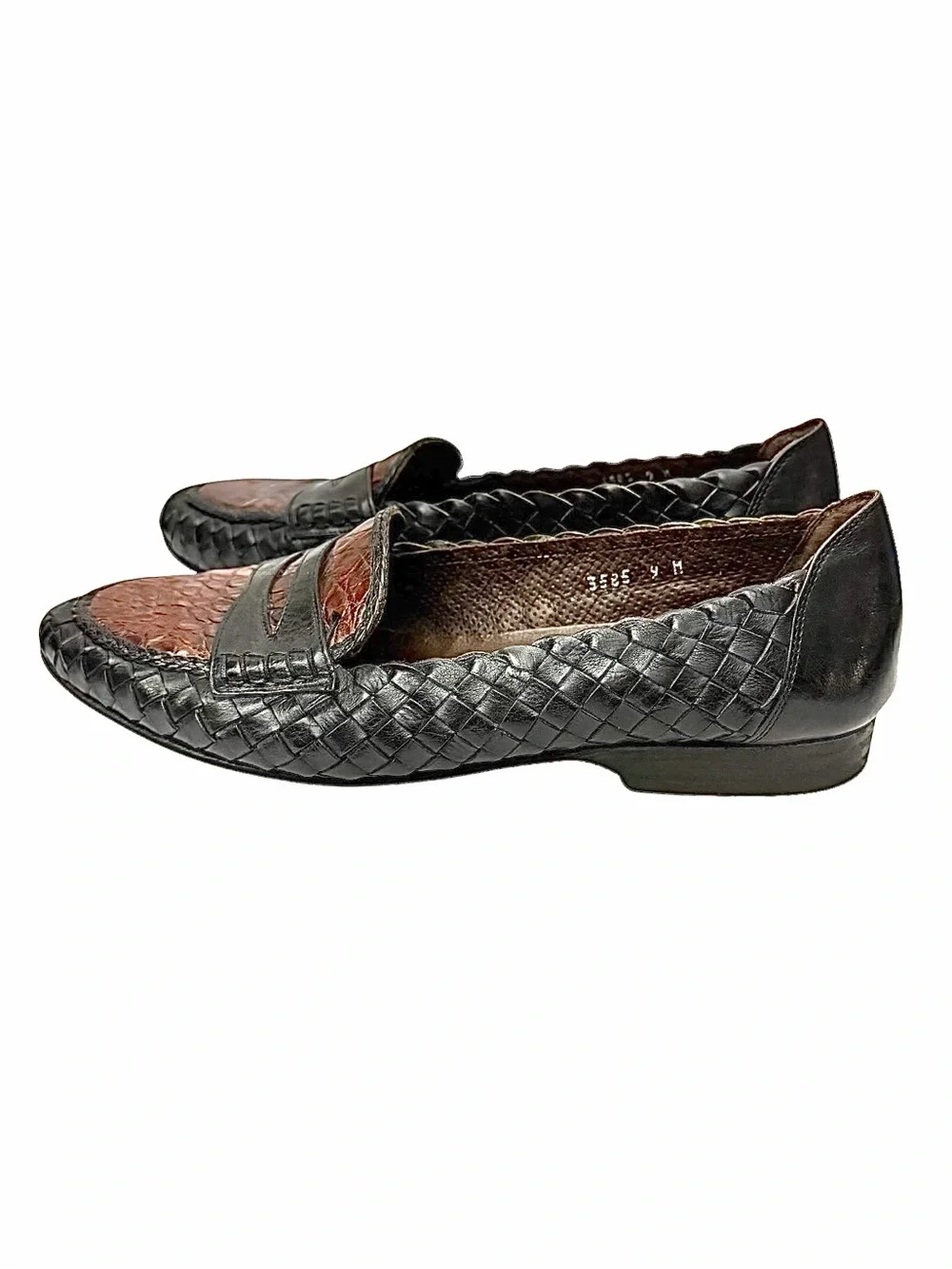 Cole Haan Bragano Black Brown Woven Croc Embossed Loafers Men’s 9M